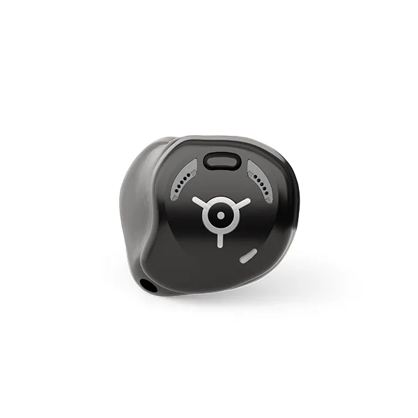 Phonak Virto R Infinio 訂製耳內式充電助聽器,黑色面板特寫