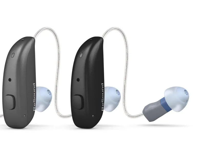 ReSound Nexia 迷你耳掛(RIE)充電式助聽器,石墨灰與黑色機身